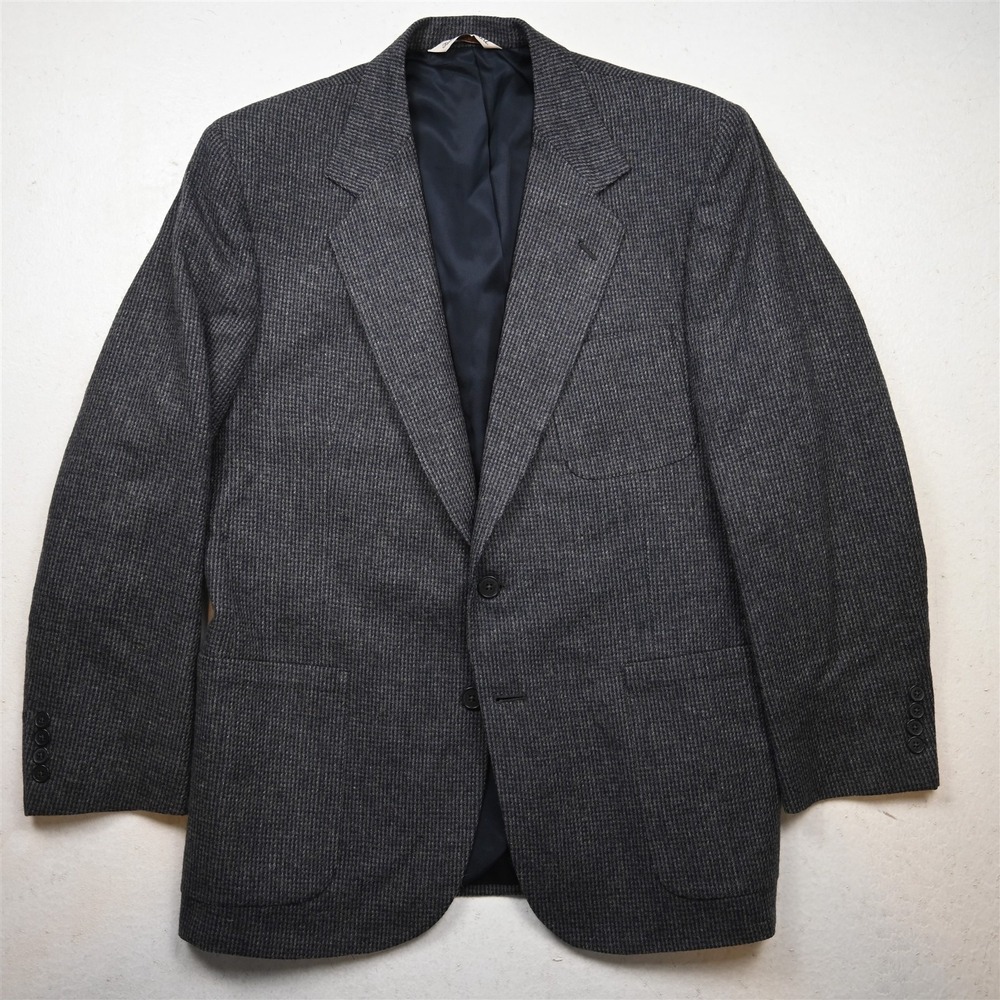 Vtg USA Made 42R Blue Gray Nailshead Wool Tweed Mens Blazer Jacket Sport Coat